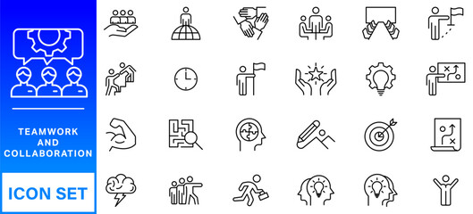 Teamwork line icons set. Businessman outline icons collection. Work group and human resources. Business teamwork, human resources, meeting, partnership, meeting, work group, success