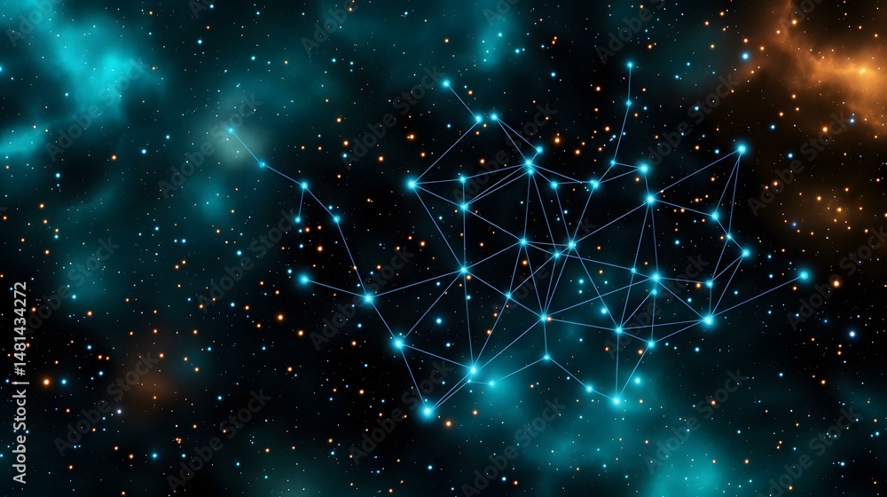 Aufkleber the image shows a network of interconnected points resembling stars or nodes, superimposed on a back