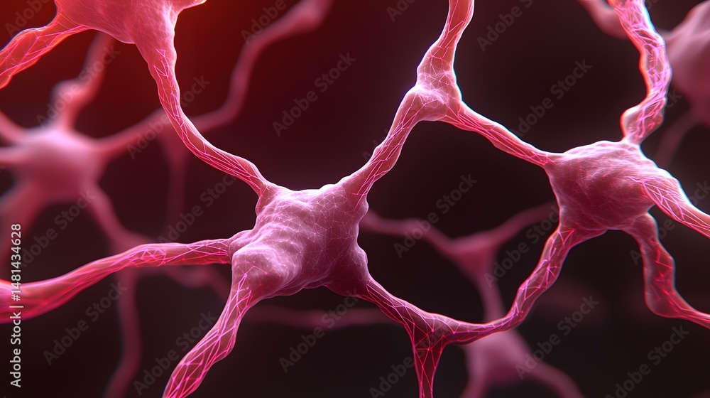 Aufkleber the image shows a close-up microscopic view of interconnected neurons, their intricate structures gl