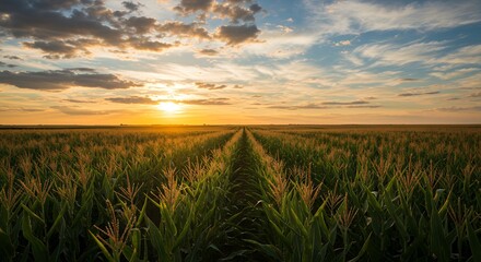 Corn field at sunset