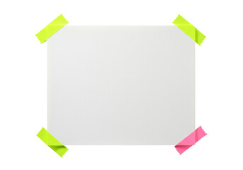 Blank white paper sheet with colorful tape on black background