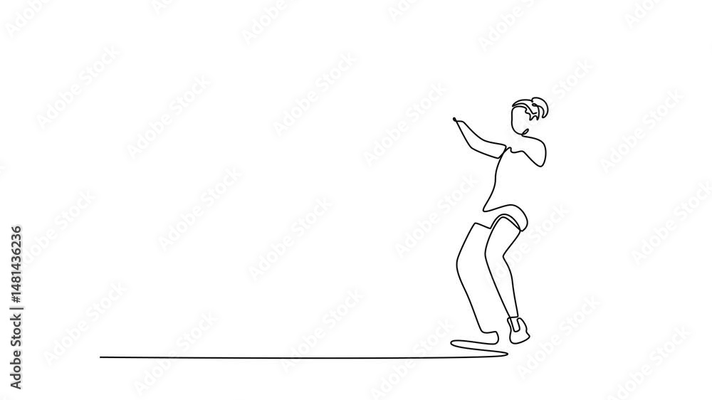 Poster self drawing animation of single line draw attractive female athlete performing hammer throw in outd