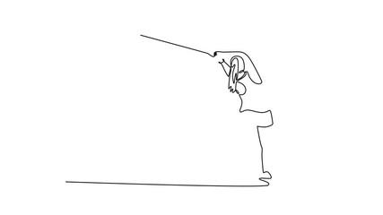Self drawing animation single line draw back view strong female athlete competing in the hammer throw event. Healthy lifestyle, movement, activity, competition. Continuous line. Full length animated
