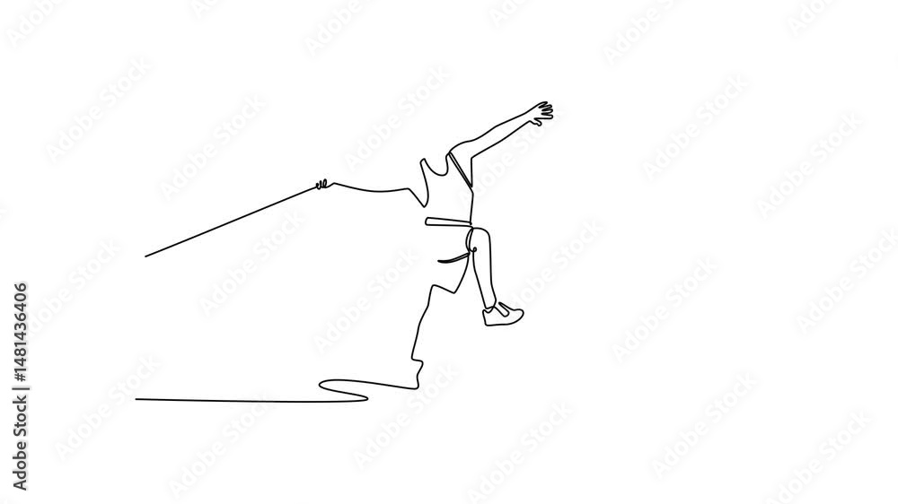 Aufkleber animated self drawing continuous line draw javelin throw athlete practice on track field during outd