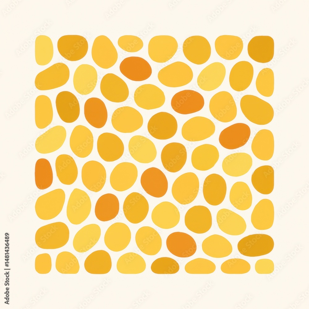 Aufkleber abstract pattern of yellow and orange oval shapes arranged in a square grid on a white background.