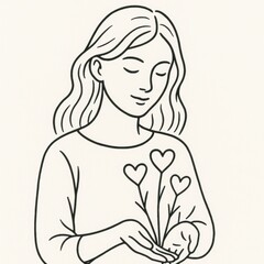 A woman holds a plant with heart-shaped leaves, symbolizing care, love, and nurturing growth.