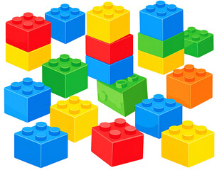 Obraz premium Colorful plastic blocks scattered, forming abstract shapes