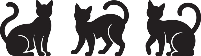 cat silhouette, black cat vector, cat outline, cat icon, cat clipart, sitting cat silhouette, walking cat vector, cat head silhouette