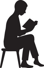sitting man reading book silhouette, man reading silhouette, sitting man reading vector,