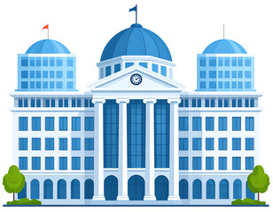 Modern governmental building,  multi-story, with  classic architecture and  modern elements.  Features domes, columns,  and  glass  windows