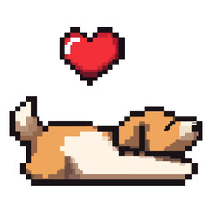 Cute dog sleepy pixel heart illustration vector