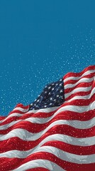 Obraz premium American Flag in the Wind: The American flag waves proudly against a backdrop of a star-studded sky, embodying the spirit of freedom, patriotism, and the values of the nation.