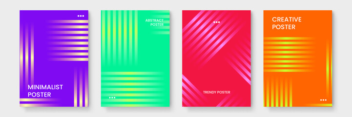 Set of four vibrant posters with colorful stripes perfect for adding a pop of color to any space or event. Great for event promotions and home decor.