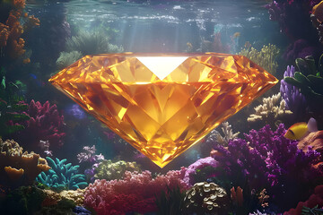 Golden Diamond Shining Underwater