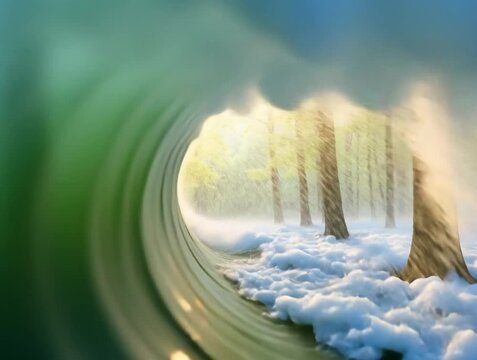 Crashing barrel wave on sunset or sunrise, slow motion