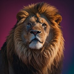 Fototapeta premium Joyful Lion Character in Line Art with Colorful Gradients