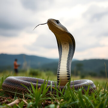 javanese spitting cobra on a grassland