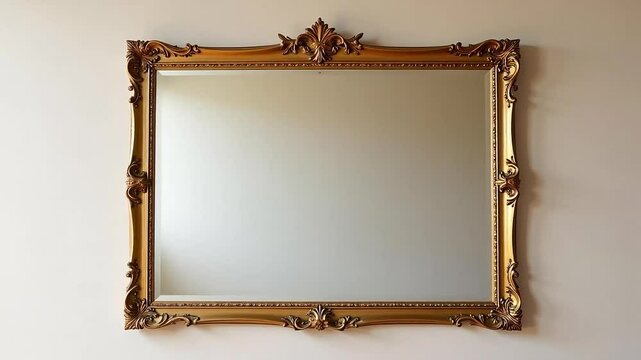 Elegant Gold Ornate Mirror Frame on a Wall Background Ideal for Interior Design Projects and Home Decor Inspiration