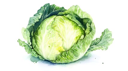 Fototapeta premium Watercolor illustration of a vibrant head of cabbage.