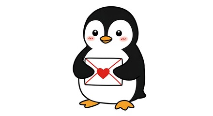 Penguin Holding Letter with Heart