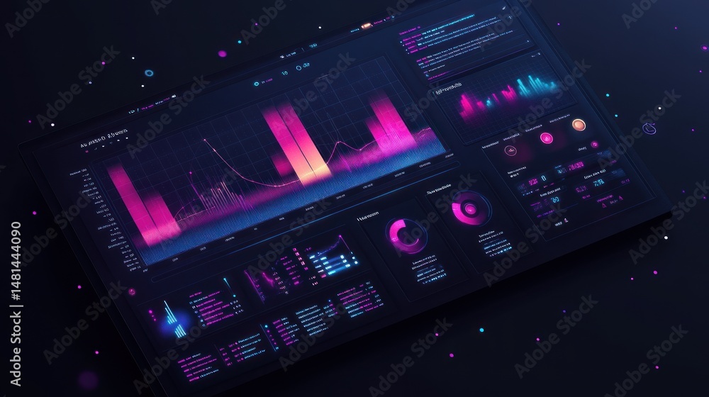 Aufkleber futuristic digital dashboard with various charts and graphs