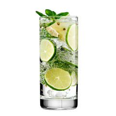 Refreshing Lime Mint Fizz Drink in Glass isolated on transparent background