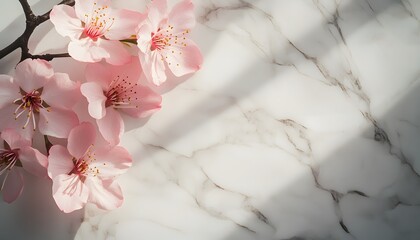 Delicate pink blossoms atop a marbled surface.