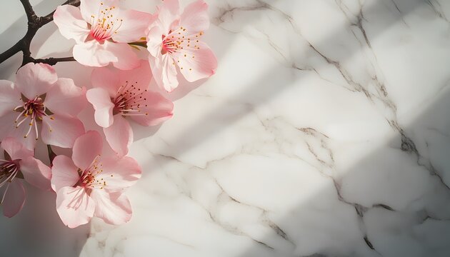 Delicate pink blossoms atop a marbled surface.
