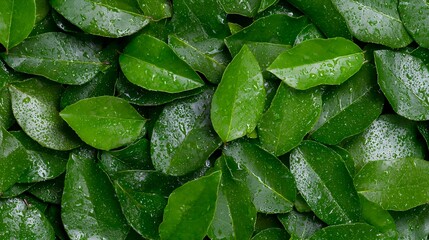 Green Leaves with Water Drops