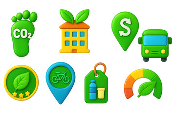 Environmental and sustainability 3d icons set &ndash; eco, green, climate change symbols