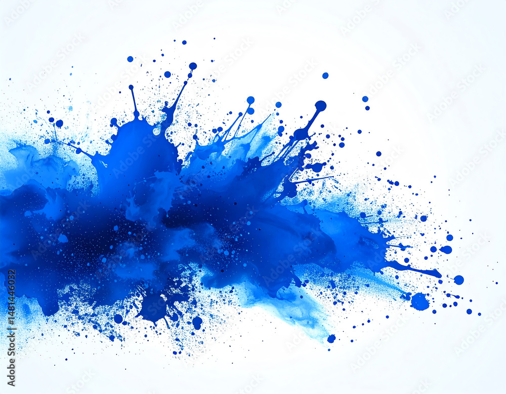 Poster vibrant blue paint splashes create an abstract design, showcasing a dynamic interplay of color and m