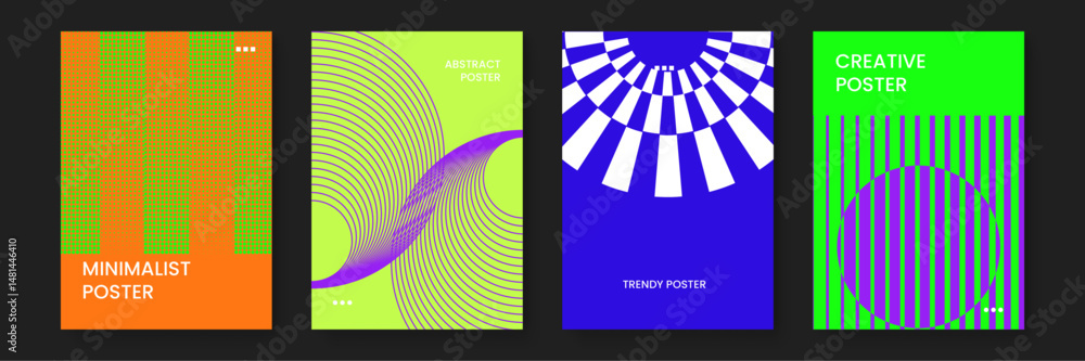 Poster set of four vibrant posters with colorful stripes perfect for adding a pop of color to any space or 