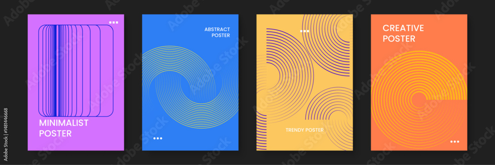 Poster set of four vibrant posters with colorful stripes perfect for adding a pop of color to any space or 