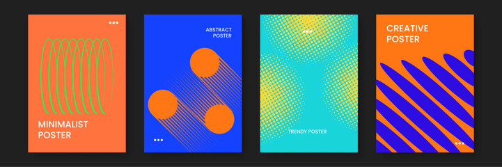 Four colorful posters with different designs ideal for promoting events, decorating spaces, and adding visual interest to any environment.