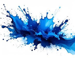 Vibrant blue paint splashes create a dynamic, abstract visual, showcasing fluid movement and artistic expression against a white background