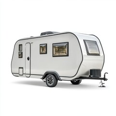 White Modern Travel Trailer on White Background