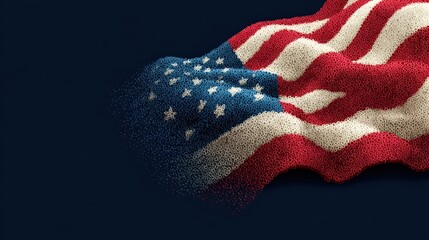 Obraz premium Waving American Flag: A dramatic, close-up perspective of the American flag, rendered in rich, textured detail. The fabric waves powerfully, creating a sense of patriotism and pride.
