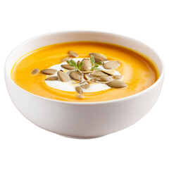 Creamy Pumpkin Soup Recipe Autumnal Cuisine Delicious Food isolated on transparent background