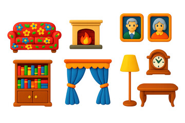 Obraz premium Home decor icons set – 3d, furniture, interior design and living space symbols
