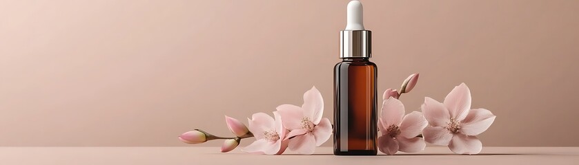 Elegant serum bottle with delicate blossoms