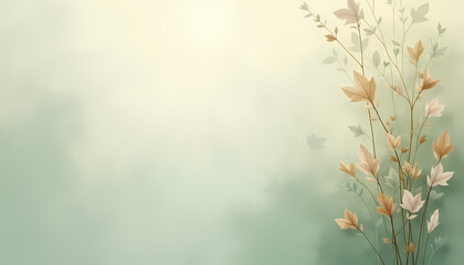 Obraz premium Sage green panel with 5% opacity abstract leaf pattern and 40% text-reserved space for clean content flow