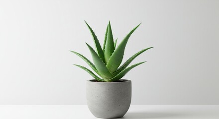 Aloe Vera Plant in Concrete Pot on White Background – Minimalist Indoor Decor
