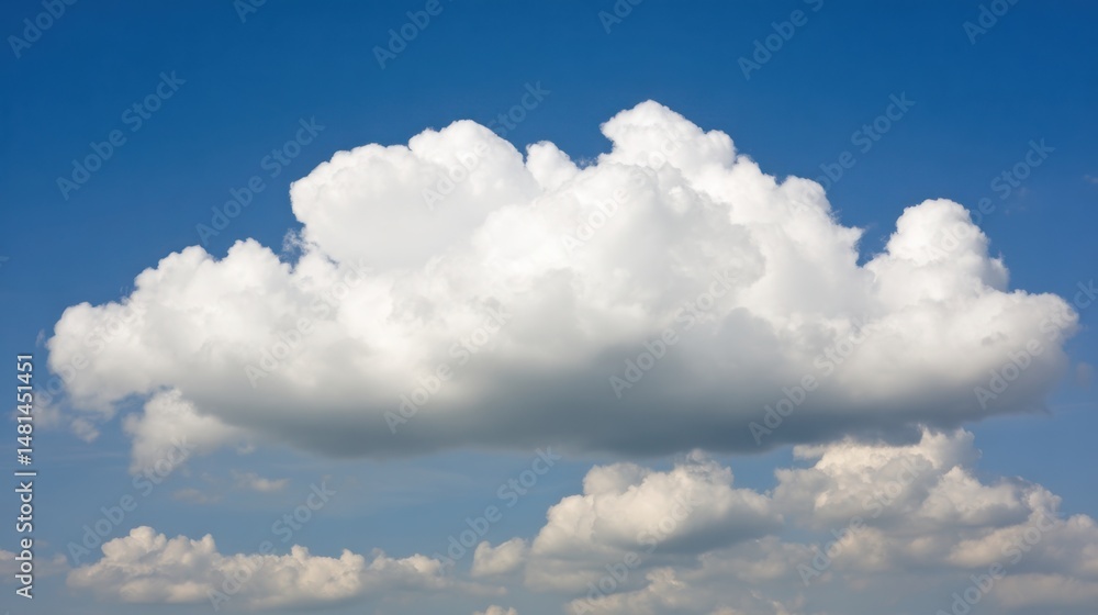 Poster single fluffy cloud floating in a clear blue sky symbolizing simplicity and tranquility in natural e