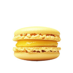 Close up of a yellow flavored macaron treat on transparent background