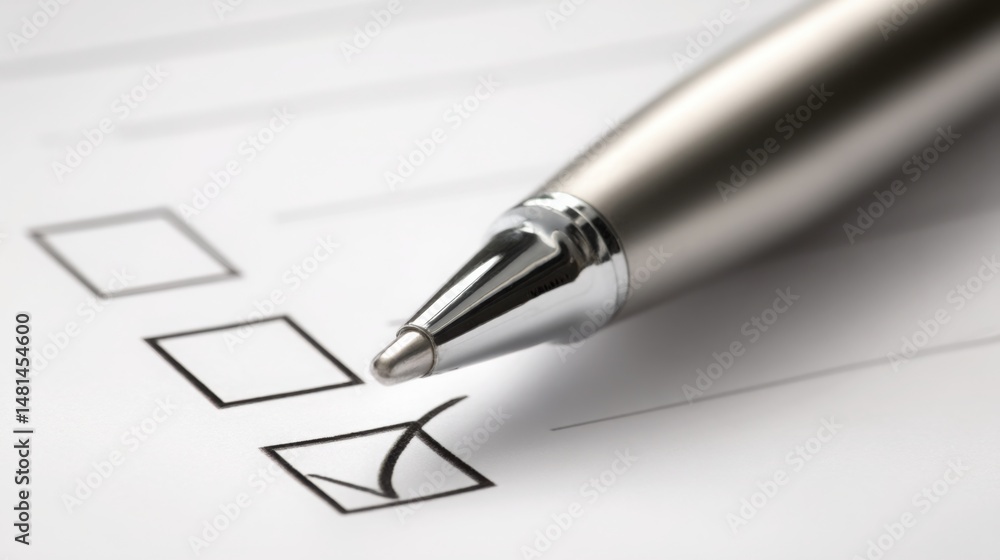 Poster elegant pen resting on a checklist signifying cost mapping grid and expense classification system fo
