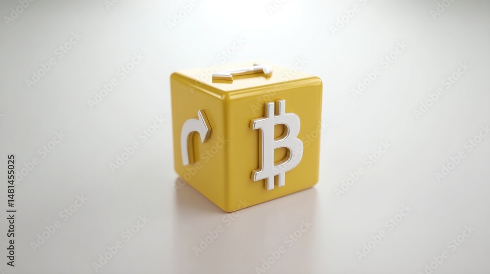 Poster a vibrant yellow block adorned with a bitcoin symbolizing cryptocurrency and financial execution str