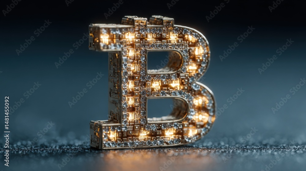 Poster artistic representation of a golden letter b symbolizing value and recognition in the context of dig