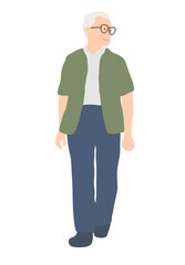 半袖シャツを羽織ったメガネの老人男性