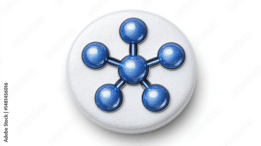 Poster blue and white button depicting a modern data-augmented logic node icon for enhanced ai reasoning sy