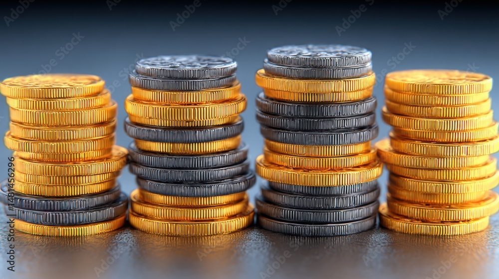 Poster stack of coins symbolizing data-balanced yield planner concept focused on financial growth and strat
